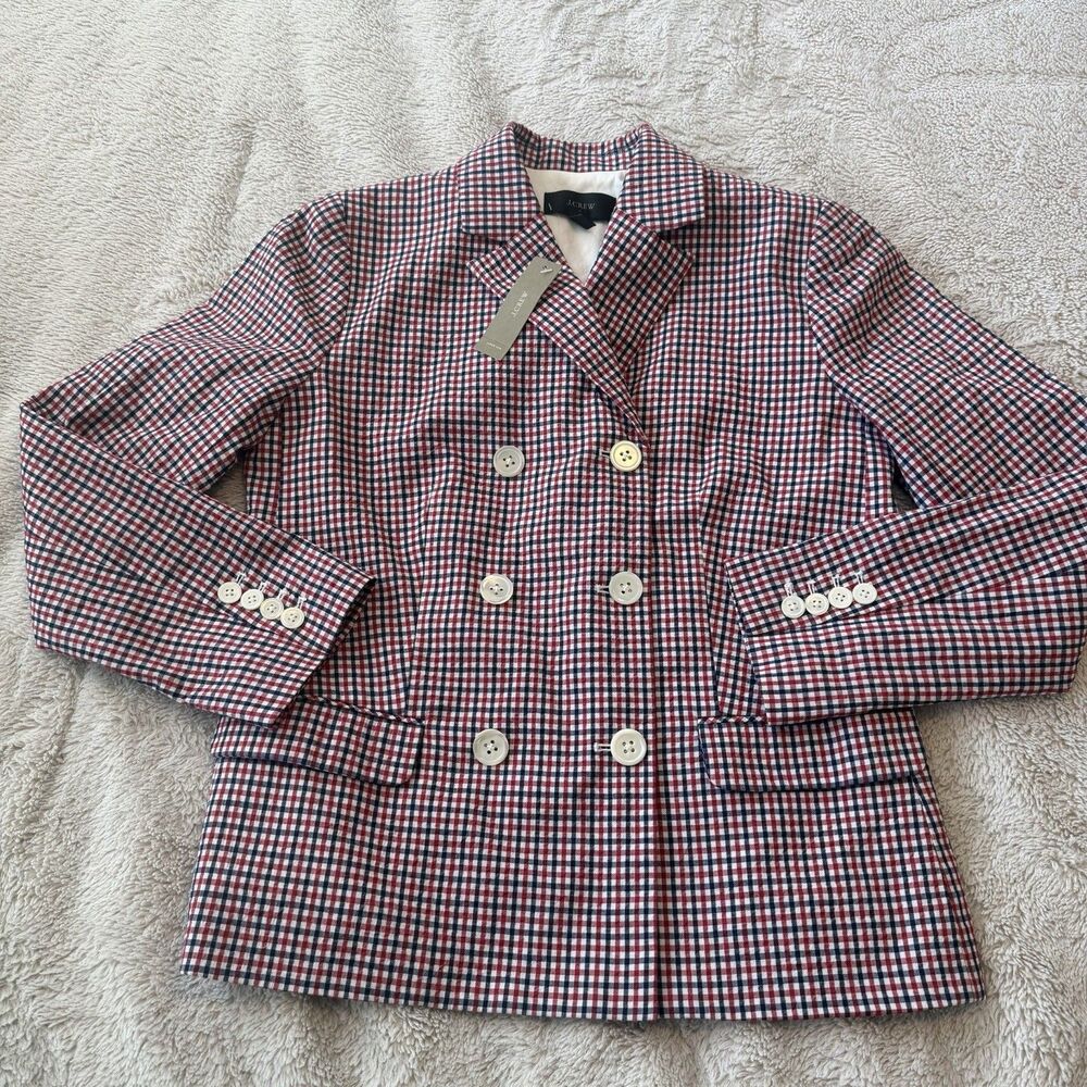 NWT J Crew Double-breasted Blazer Red Tattersall Size 4 Womens Gingham G1124